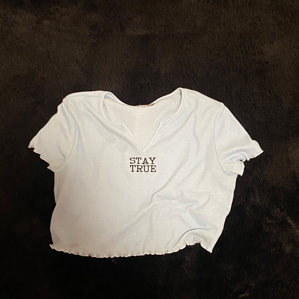 SHEIN Light Blue Ribbed Tee